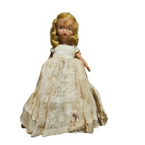 Vintage Nancy Ann Storybook Doll 7" Blonde Embroidered Lace Gown Collectible